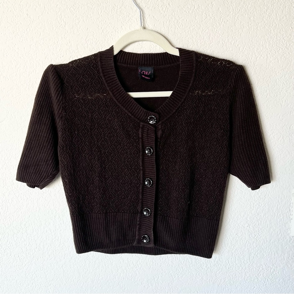 Vintage Y2K 2000s 90s chocolate brown knit cropped button up sweater top